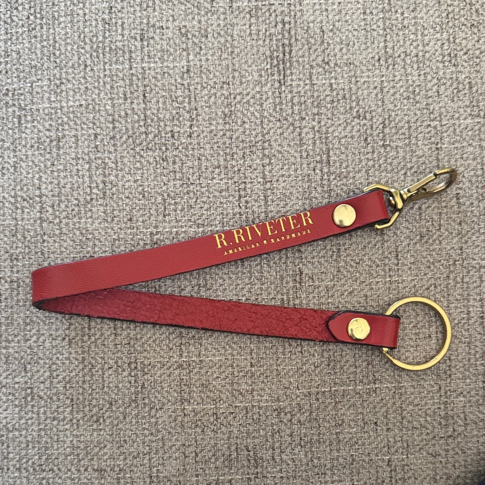 Redish OrangeLeather Wristlet Key Strap